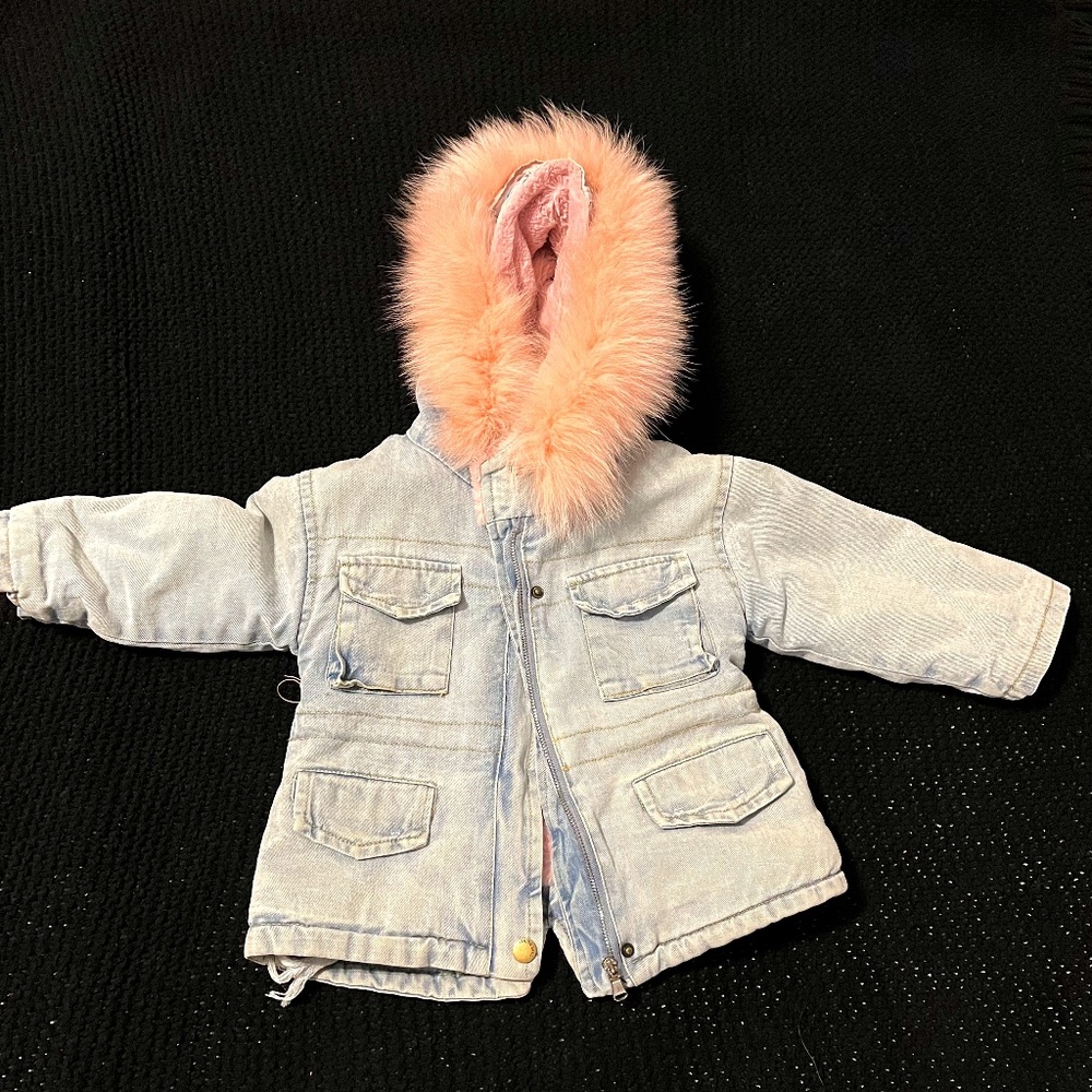 Toddler Girl Denim/pink  fur jacket